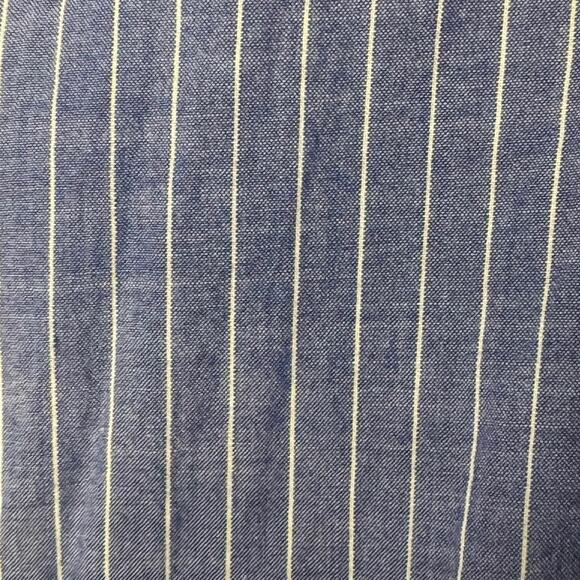 Loft M Button Blue Shirt Floral Embroidered Stripe Chambray Flaired Long Sleeve - Picture 2 of 7